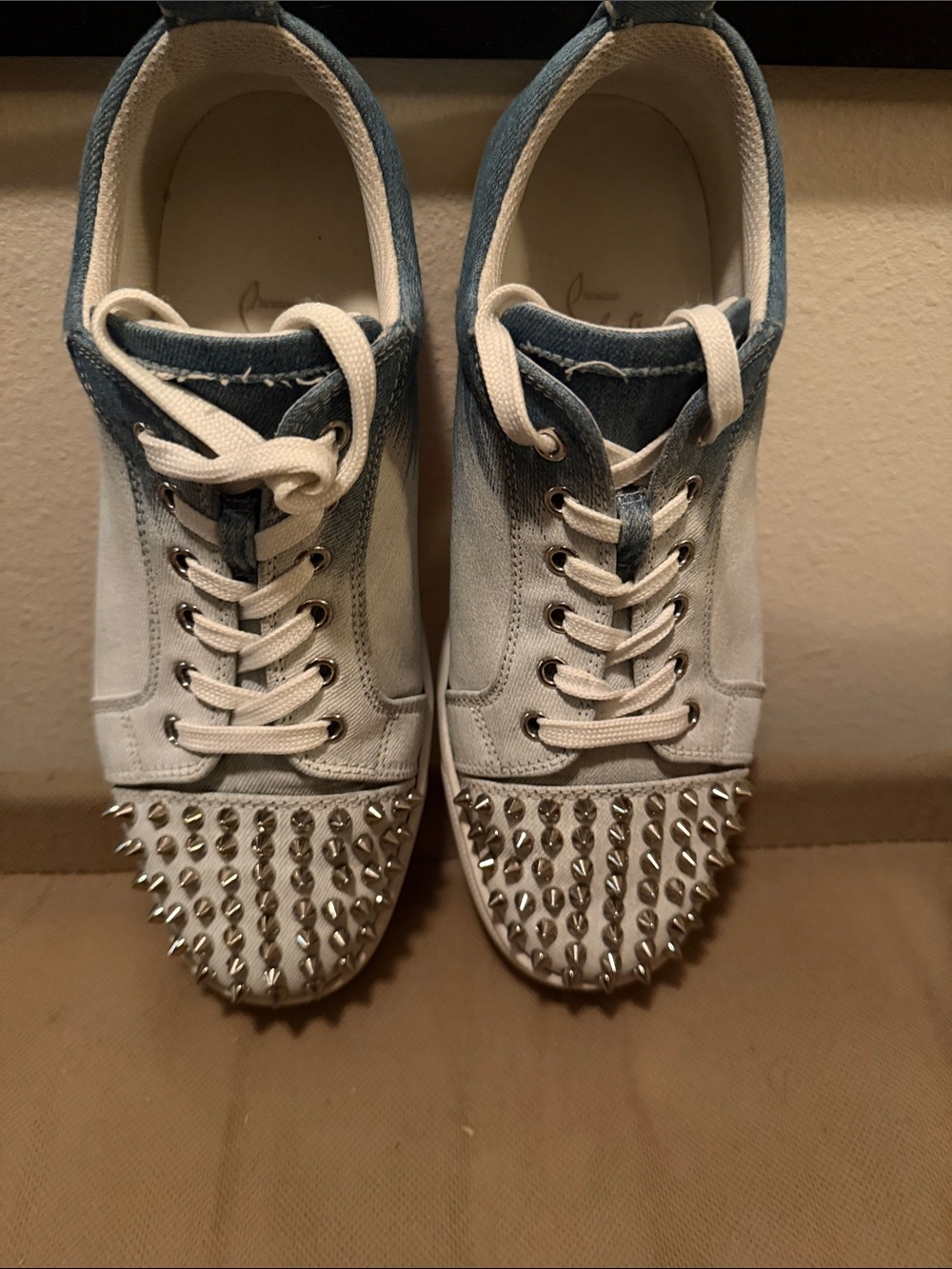 Christian Louboutin Two-Tone Blue Denim Spike-Toe Low-Top Sneaker